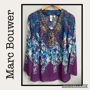 Marc Bouwer Blue and Purple Embellished Tunic Size XS